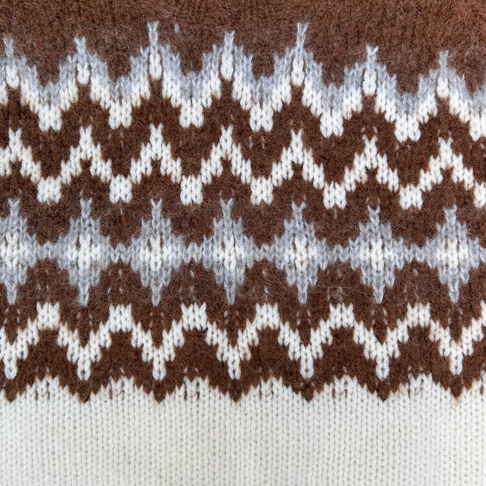 J.Crew Fair Isle Crewneck Brushed Wool Alpaca Sweater Brown Ivory Gray M BV353 - Picture 4 of 9